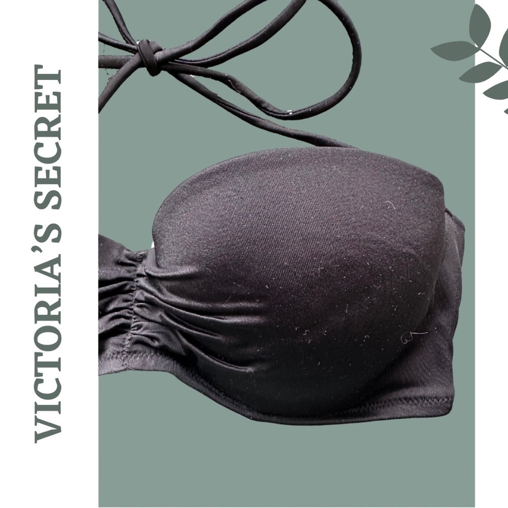 🛍️3/$40 Victoria's Secret Black Bandeau Bikini Top Neck Tie Size 34C - Picture 3 of 4
